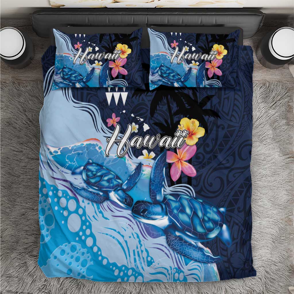 Hawaiian Honu Honi Ihu Bedding Set With Plumeria and Kakau Art Pattern