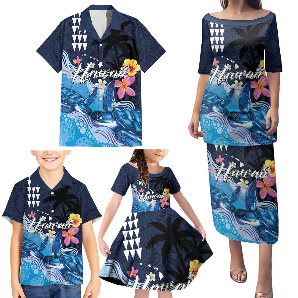 Hawaiian Honu Honi Ihu Family Matching Puletasi and Hawaiian Shirt With Plumeria and Kakau Art Pattern