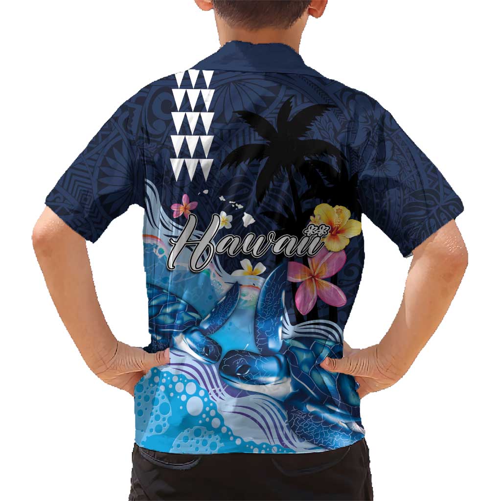 Hawaiian Honu Honi Ihu Kid Hawaiian Shirt With Plumeria and Kakau Art Pattern LT03 - Polynesian Pride