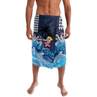 Hawaiian Honu Honi Ihu Lavalava With Plumeria and Kakau Art Pattern LT03 Dark Blue - Polynesian Pride
