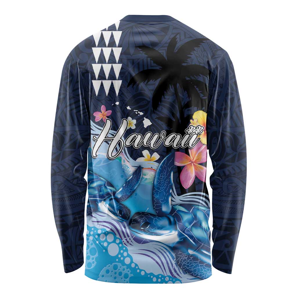 Hawaiian Honu Honi Ihu Long Sleeve Shirt With Plumeria and Kakau Art Pattern LT03 - Polynesian Pride