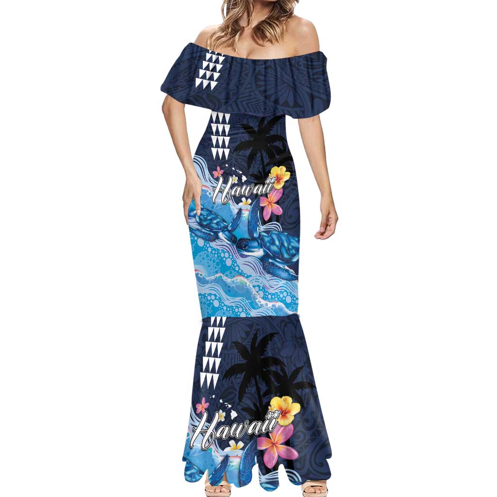 Hawaiian Honu Honi Ihu Mermaid Dress With Plumeria and Kakau Art Pattern LT03 - Polynesian Pride