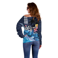 Hawaiian Honu Honi Ihu Off Shoulder Sweater With Plumeria and Kakau Art Pattern LT03 - Polynesian Pride