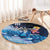 Hawaiian Honu Honi Ihu Round Carpet With Plumeria and Kakau Art Pattern