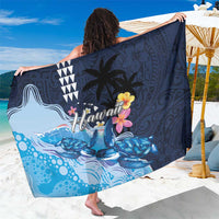 Hawaiian Honu Honi Ihu Sarong With Plumeria and Kakau Art Pattern LT03 One Size 44 x 66 inches Dark Blue - Polynesian Pride