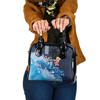 Hawaiian Honu Honi Ihu Shoulder Handbag With Plumeria and Kakau Art Pattern LT03 One Size Dark Blue - Polynesian Pride