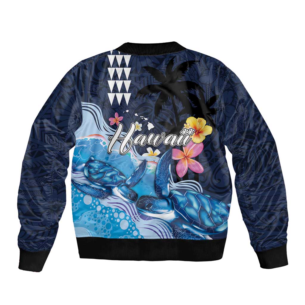 Hawaiian Honu Honi Ihu Sleeve Zip Bomber Jacket With Plumeria and Kakau Art Pattern LT03 - Polynesian Pride