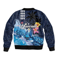 Hawaiian Honu Honi Ihu Sleeve Zip Bomber Jacket With Plumeria and Kakau Art Pattern LT03 - Polynesian Pride