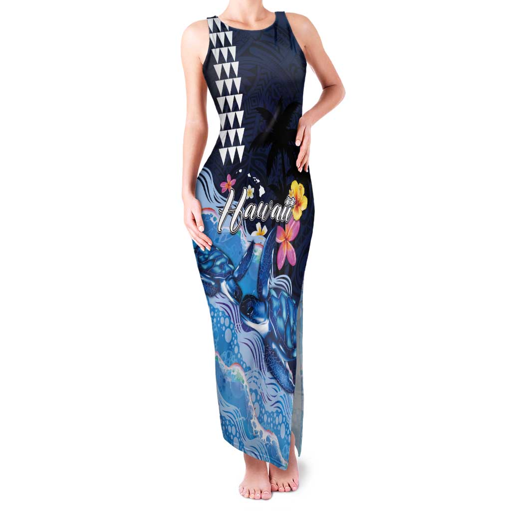 Hawaiian Honu Honi Ihu Tank Maxi Dress With Plumeria and Kakau Art Pattern