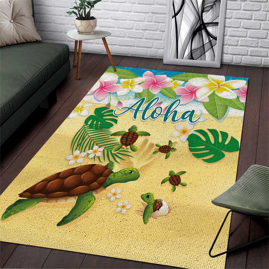 Aloha Turtle Family on The Beach Area Rug with Hawaiian Colorful Plumeria LT03 Beige - Polynesian Pride