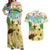 Aloha Turtle Family on The Beach Couples Matching Off Shoulder Maxi Dress and Hawaiian Shirt with Hawaiian Colorful Plumeria