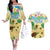 Aloha Turtle Family on The Beach Couples Matching Off The Shoulder Long Sleeve Dress and Hawaiian Shirt with Hawaiian Colorful Plumeria