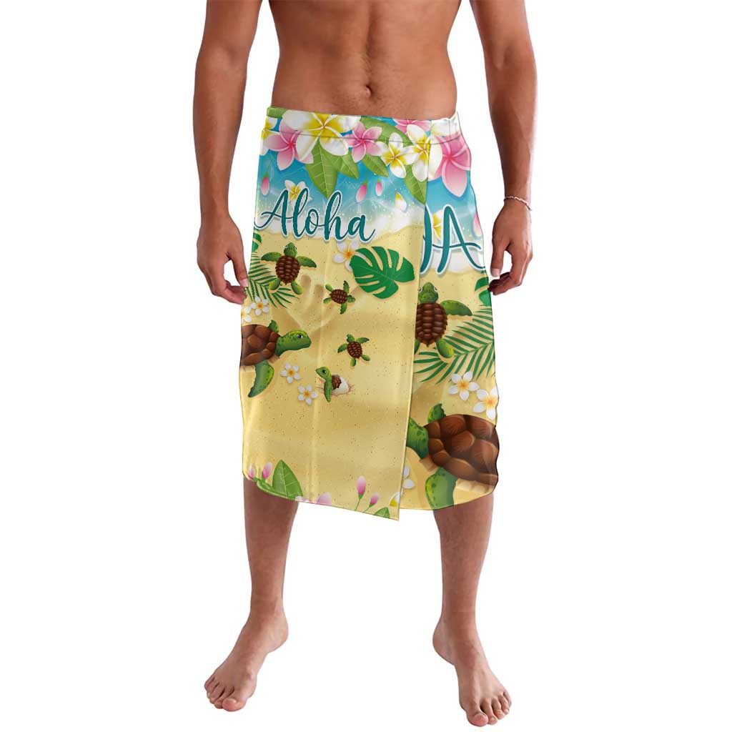 Aloha Turtle Family on The Beach Lavalava with Hawaiian Colorful Plumeria LT03 Beige - Polynesian Pride