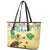 Aloha Turtle Family on The Beach Leather Tote Bag with Hawaiian Colorful Plumeria