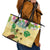 Aloha Turtle Family on The Beach Leather Tote Bag with Hawaiian Colorful Plumeria