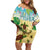 Aloha Turtle Family on The Beach Off Shoulder Short Dress with Hawaiian Colorful Plumeria