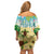 Aloha Turtle Family on The Beach Off Shoulder Short Dress with Hawaiian Colorful Plumeria