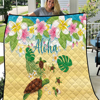 Aloha Turtle Family on The Beach Quilt with Hawaiian Colorful Plumeria LT03 Beige - Polynesian Pride