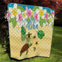 Aloha Turtle Family on The Beach Quilt with Hawaiian Colorful Plumeria LT03 - Polynesian Pride