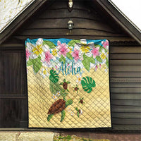 Aloha Turtle Family on The Beach Quilt with Hawaiian Colorful Plumeria LT03 - Polynesian Pride