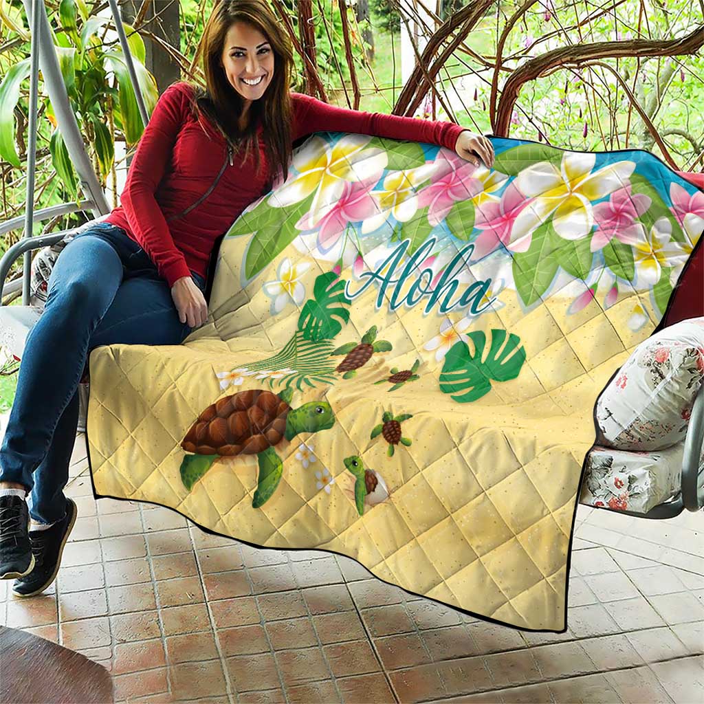 Aloha Turtle Family on The Beach Quilt with Hawaiian Colorful Plumeria LT03 - Polynesian Pride