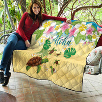 Aloha Turtle Family on The Beach Quilt with Hawaiian Colorful Plumeria LT03 - Polynesian Pride