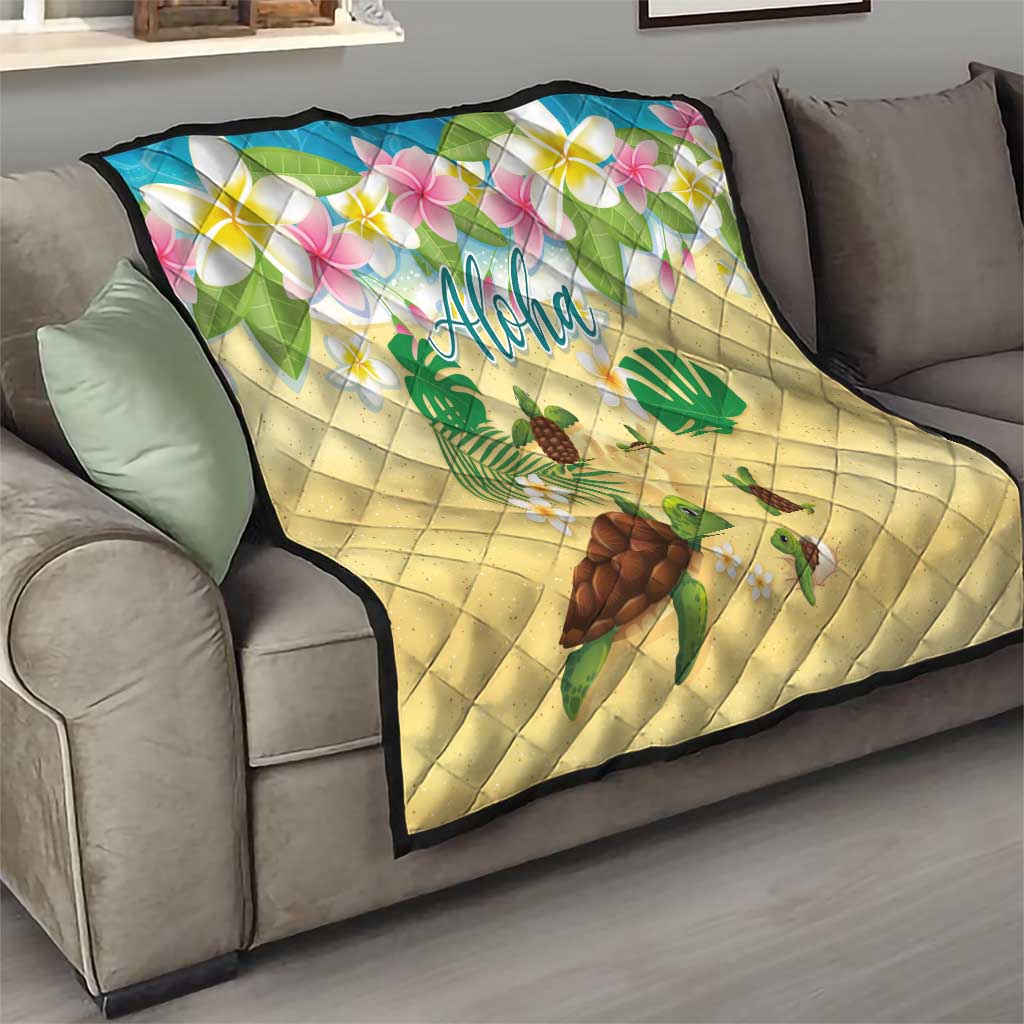 Aloha Turtle Family on The Beach Quilt with Hawaiian Colorful Plumeria LT03 - Polynesian Pride