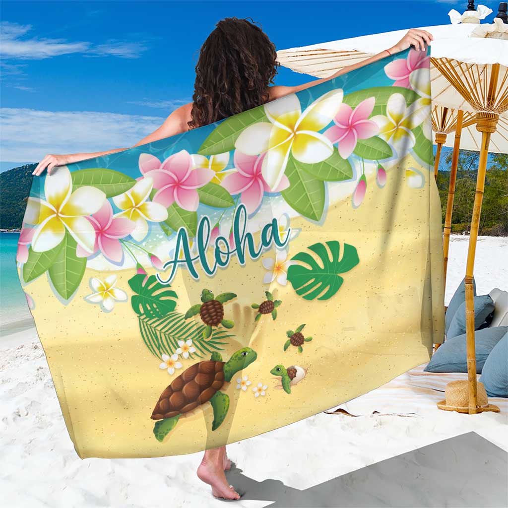 Aloha Turtle Family on The Beach Sarong with Hawaiian Colorful Plumeria LT03 One Size 44 x 66 inches Beige - Polynesian Pride