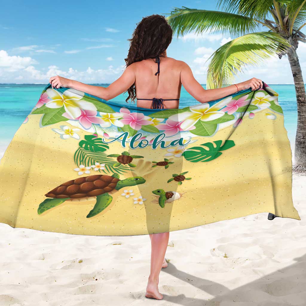 Aloha Turtle Family on The Beach Sarong with Hawaiian Colorful Plumeria LT03 - Polynesian Pride