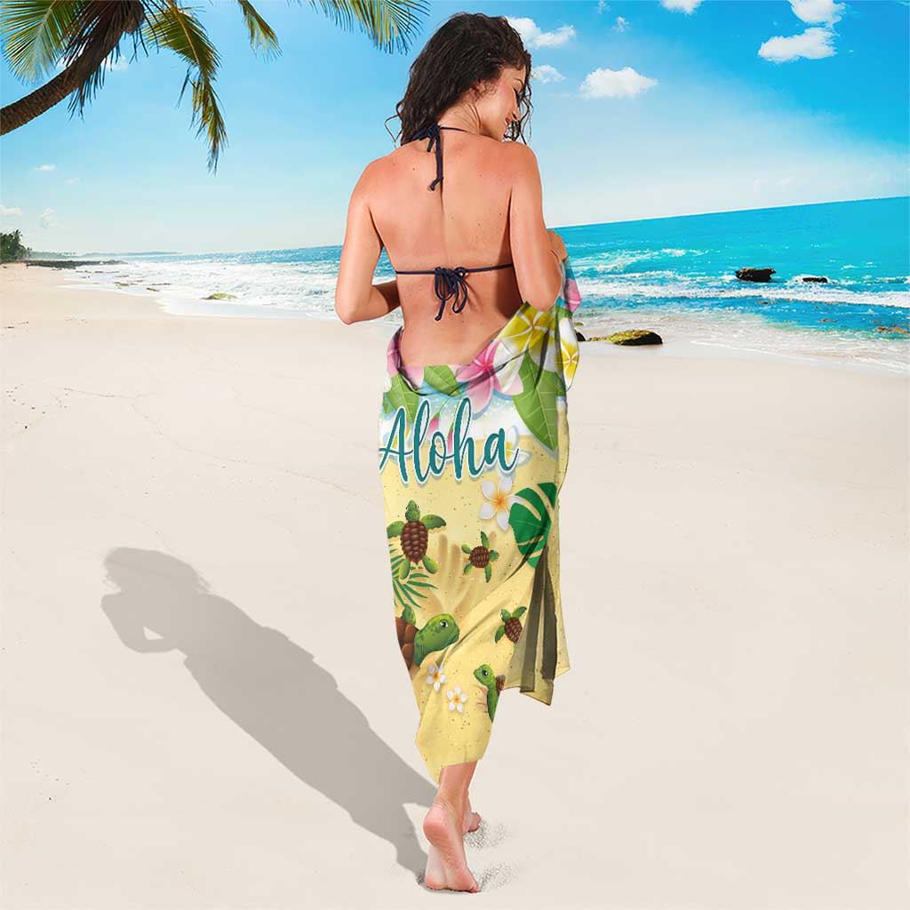 Aloha Turtle Family on The Beach Sarong with Hawaiian Colorful Plumeria LT03 - Polynesian Pride