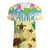 Aloha Turtle Family on The Beach Women V-Neck T-Shirt with Hawaiian Colorful Plumeria