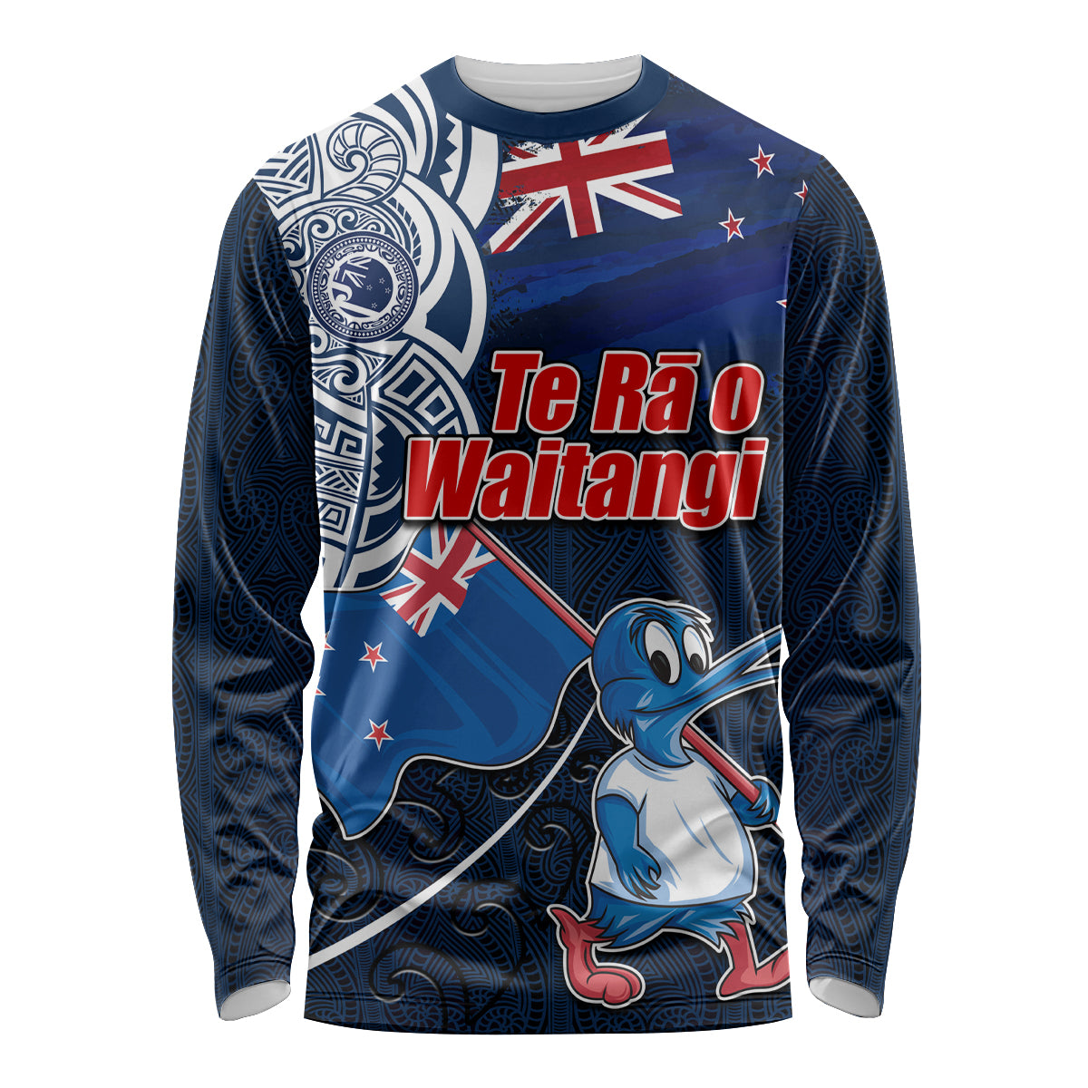 New Zealand Waitangi Long Sleeve Shirt Te Ra O Waitangi Maori Kiwis Bird LT03 Unisex Blue - Polynesian Pride