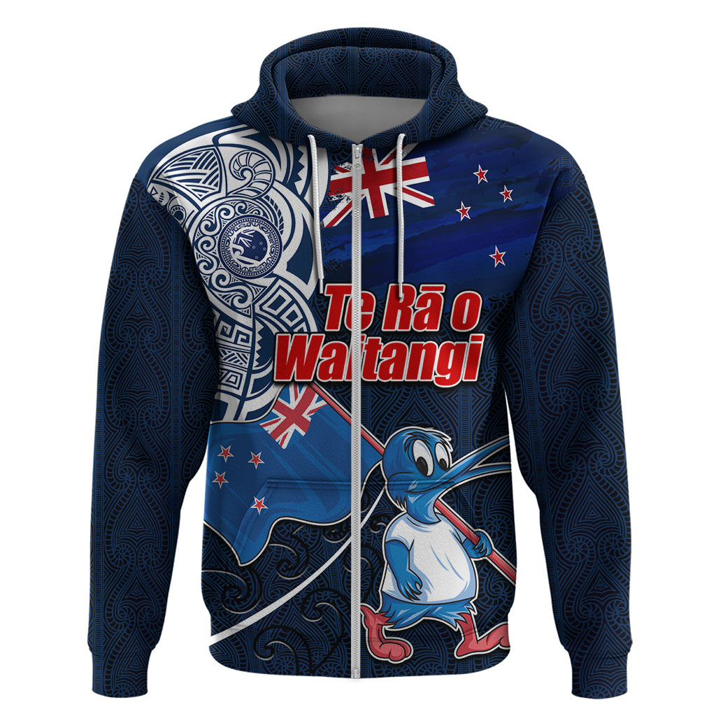 New Zealand Waitangi Zip Hoodie Te Ra O Waitangi Maori Kiwis Bird LT03 Zip Hoodie Blue - Polynesian Pride