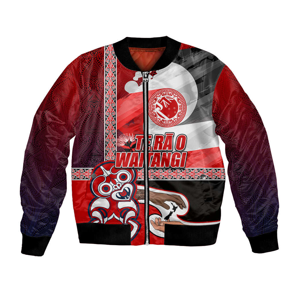 Maori Waitangi Bomber Jacket Hei-tiki Koru with Tino Rangatiratanga Maori Flag LT03 Unisex Red - Polynesian Pride