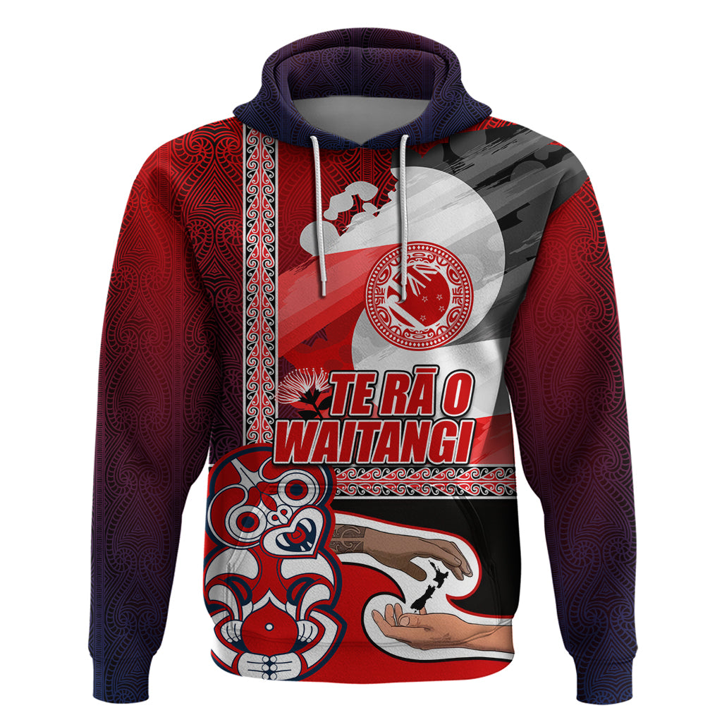 Maori Waitangi Hoodie Hei-tiki Koru with Tino Rangatiratanga Maori Flag LT03 Pullover Hoodie Red - Polynesian Pride