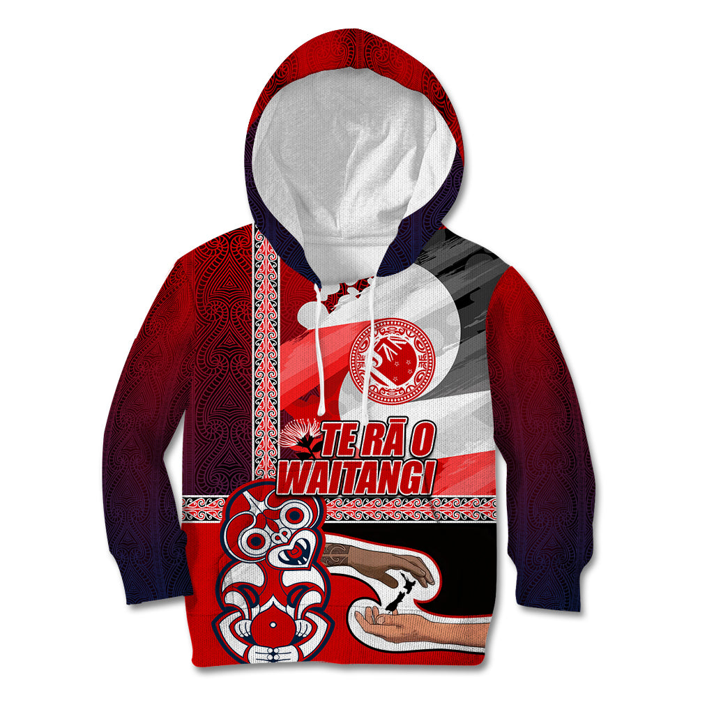 Maori Waitangi Kid Hoodie Hei-tiki Koru with Tino Rangatiratanga Maori Flag LT03 Hoodie Red - Polynesian Pride