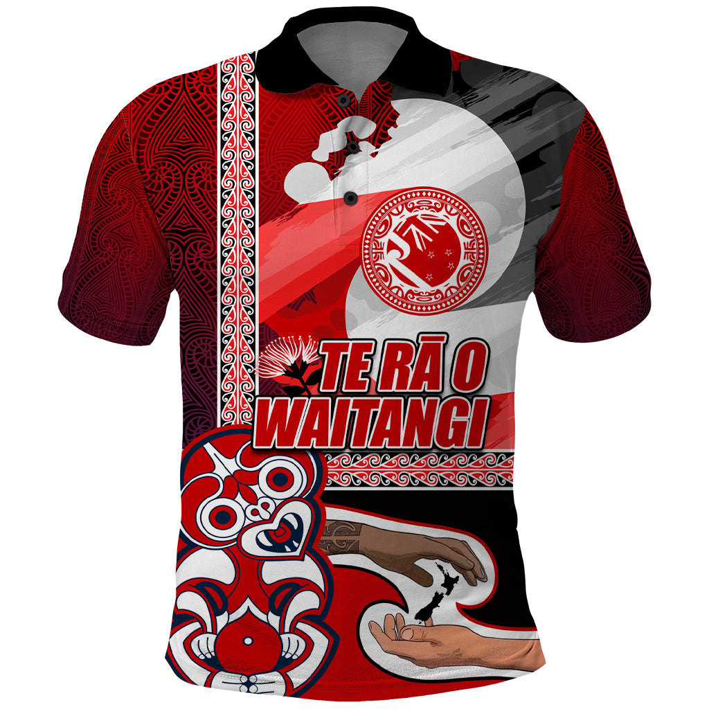 Maori Waitangi Polo Shirt Hei-tiki Koru with Tino Rangatiratanga Maori Flag LT03 Red - Polynesian Pride