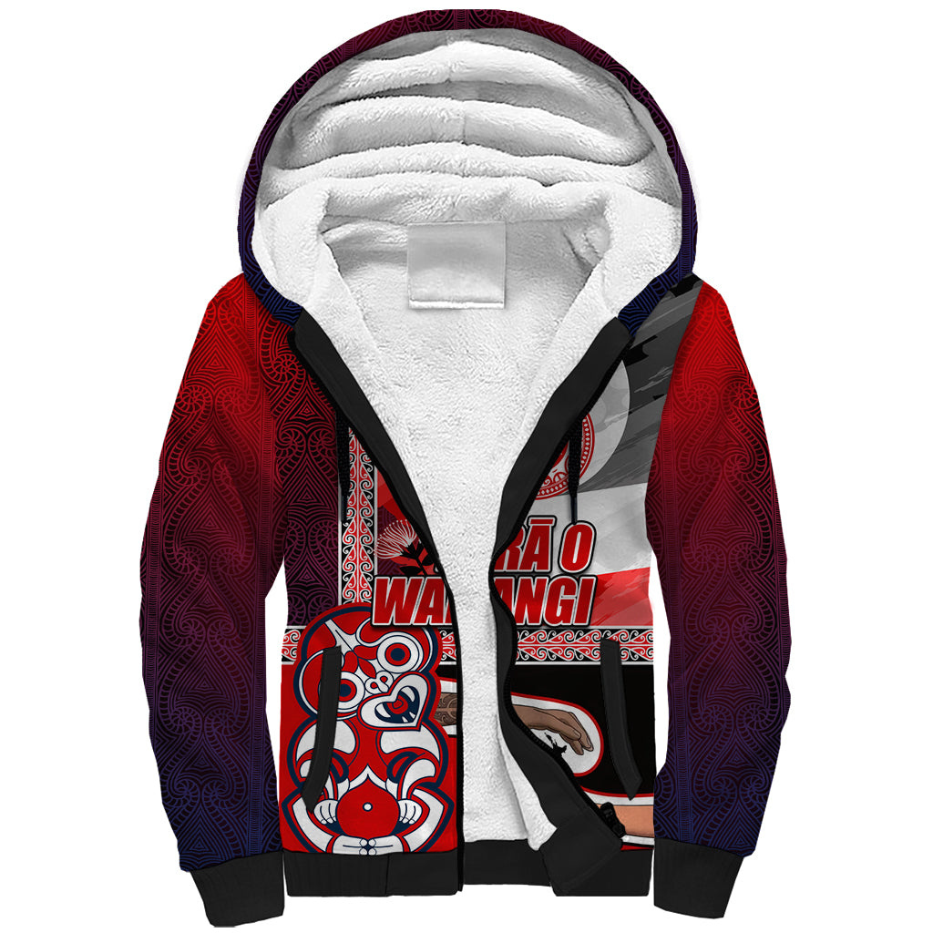 Maori Waitangi Sherpa Hoodie Hei-tiki Koru with Tino Rangatiratanga Maori Flag LT03 Unisex Red - Polynesian Pride