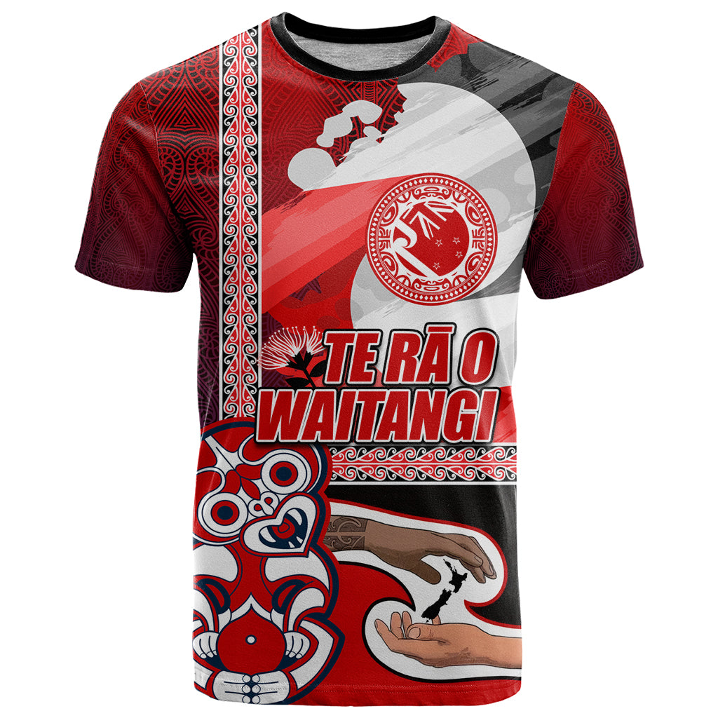 Maori Waitangi T Shirt Hei-tiki Koru with Tino Rangatiratanga Maori Flag LT03 Red - Polynesian Pride