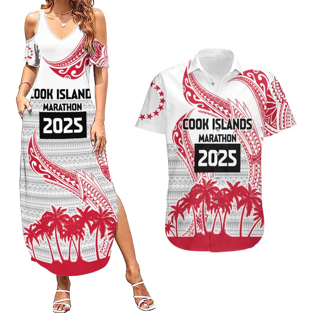 Cook Islands Marathon 2025-Pursuit in Paradise Couples Matching Summer Maxi Dress and Hawaiian Shirt Red Color