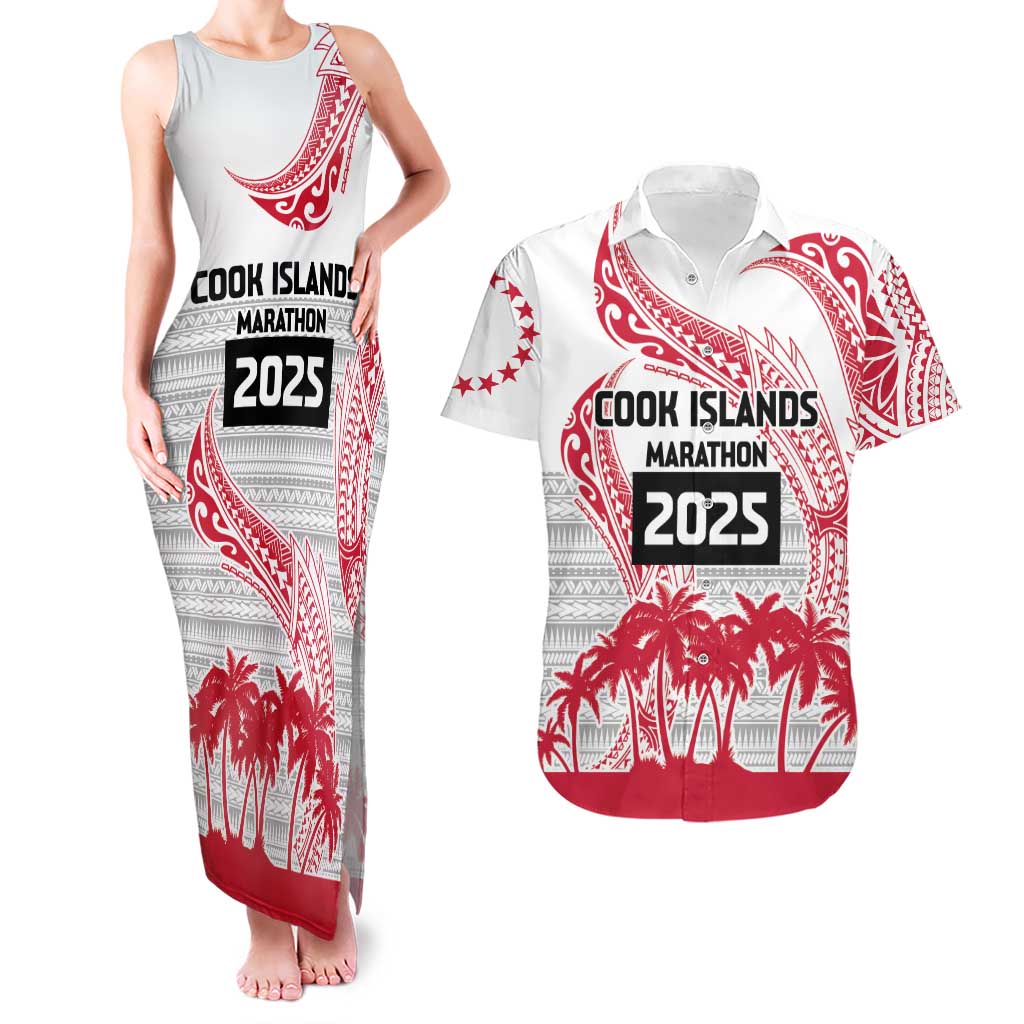 Cook Islands Marathon 2025-Pursuit in Paradise Couples Matching Tank Maxi Dress and Hawaiian Shirt Red Color