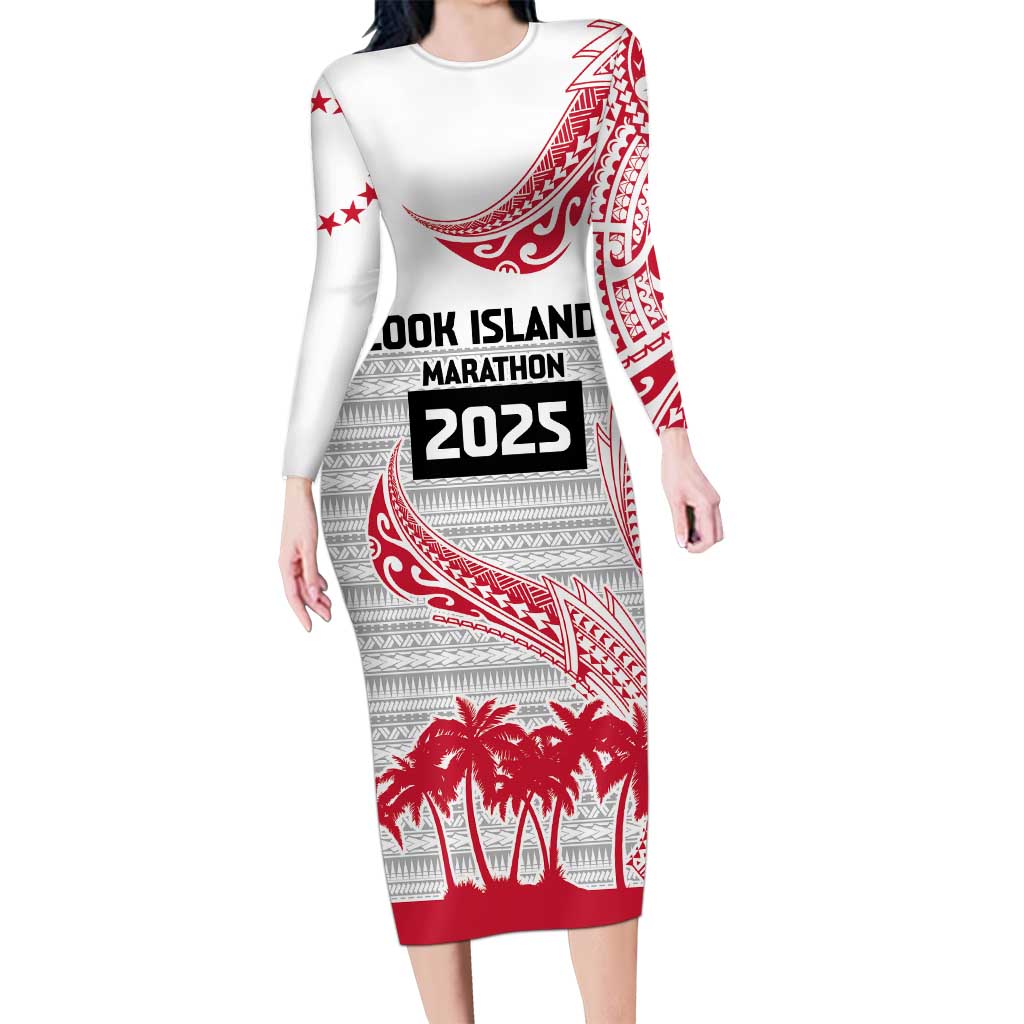 Cook Islands Marathon 2025-Pursuit in Paradise Long Sleeve Bodycon Dress Red Color