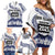 Cook Islands Marathon 2025-Pursuit in Paradise Family Matching Off Shoulder Short Dress and Hawaiian Shirt Blue Color