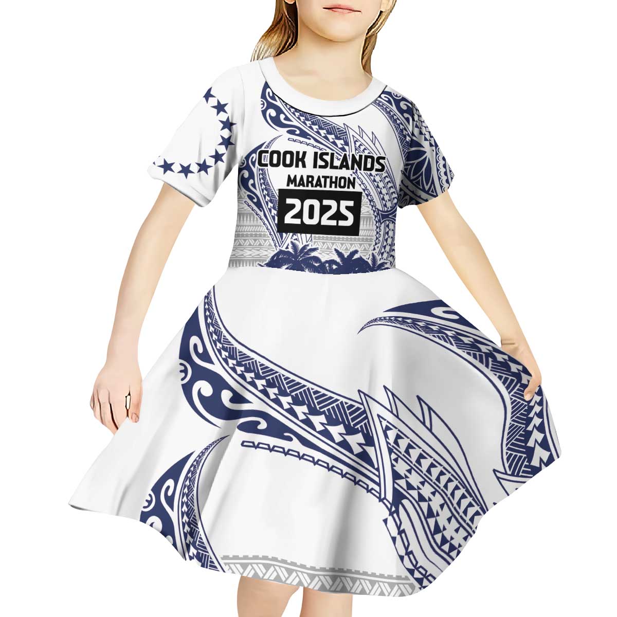 Cook Islands Marathon 2025-Pursuit in Paradise Kid Short Sleeve Dress Blue Color LT03 - Polynesian Pride