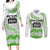 Cook Islands Marathon 2025-Pursuit in Paradise Couples Matching Long Sleeve Bodycon Dress and Long Sleeve Button Shirt Green Color