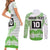 Cook Islands Marathon 2025-Pursuit in Paradise Couples Matching Short Sleeve Bodycon Dress and Long Sleeve Button Shirt Green Color