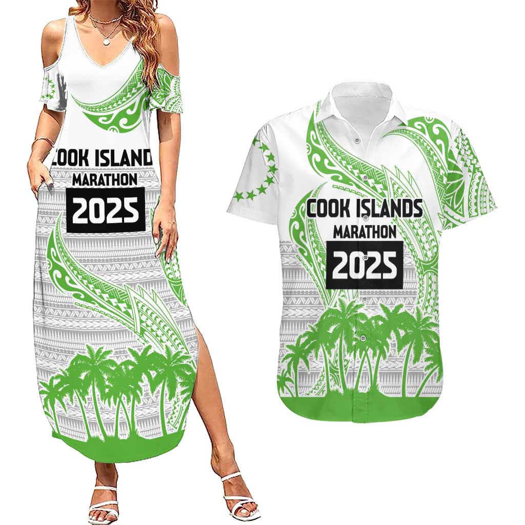 Cook Islands Marathon 2025-Pursuit in Paradise Couples Matching Summer Maxi Dress and Hawaiian Shirt Green Color