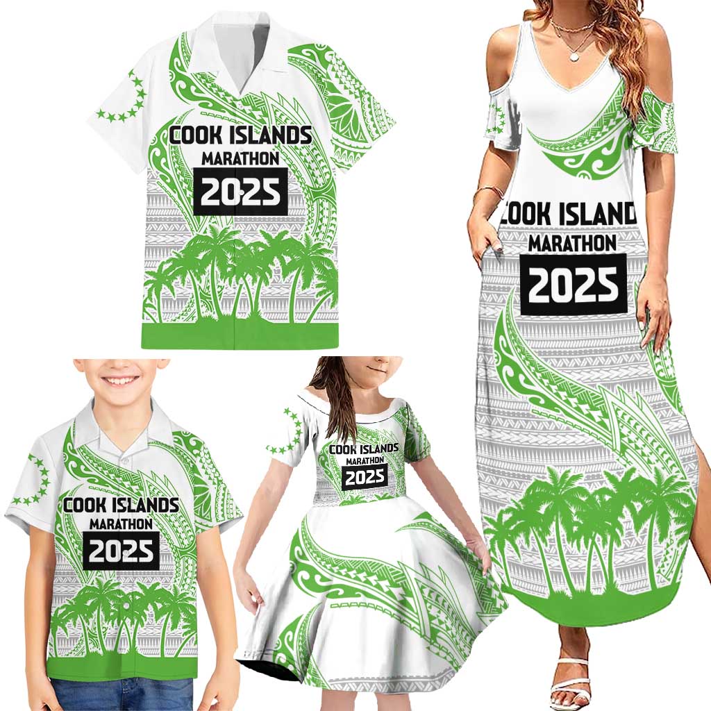 Cook Islands Marathon 2025-Pursuit in Paradise Family Matching Summer Maxi Dress and Hawaiian Shirt Green Color