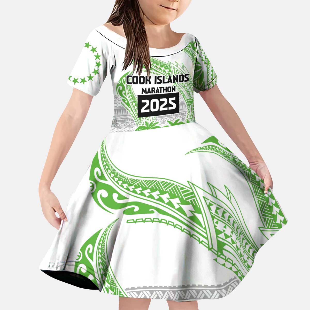 Cook Islands Marathon 2025-Pursuit in Paradise Kid Short Sleeve Dress Green Color