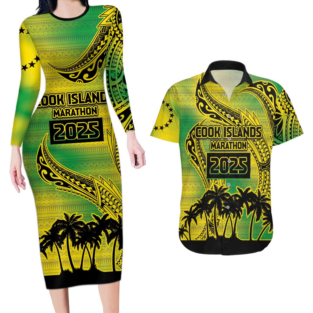 Cook Islands Marathon 2025-Pursuit in Paradise Couples Matching Long Sleeve Bodycon Dress and Hawaiian Shirt Special Edition